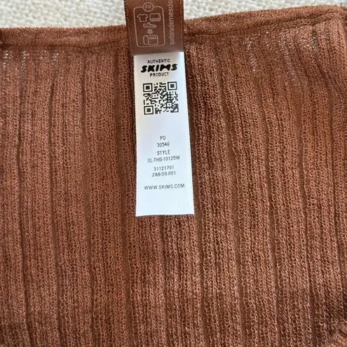 SKIMS Sheer Knit Cami Bodysuit in Bison, Size Small