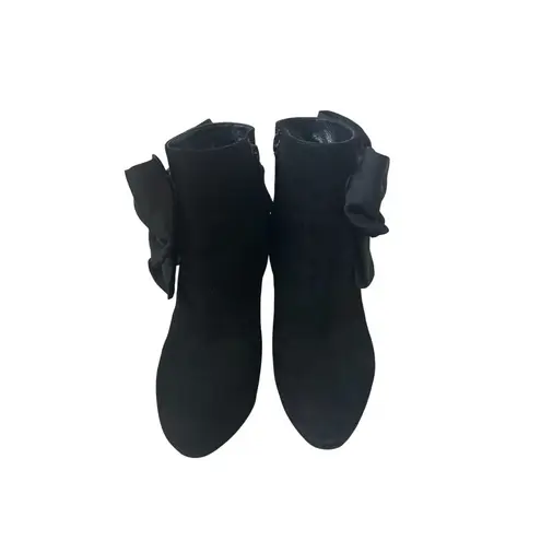 Alexander McQueen Black Suede Bow Ankle Platform Boots Size 35 / US 5