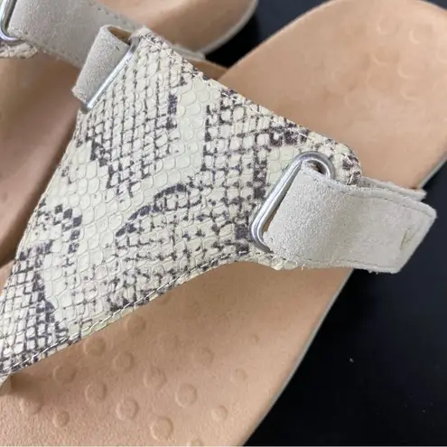 Vionic Wanda Leather T-strap Thing Sandals Beige 7 Bone Snake Embossed