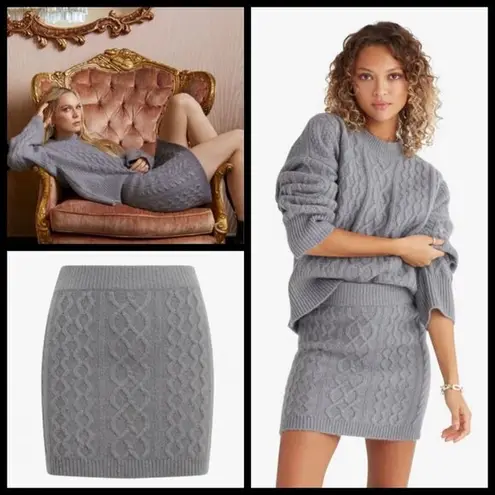 đź’•FAVORITE DAUGHTERđź’• Cable Knit Mini Skirt Wool Cashmere Storm Cloud Grey L NWT Gray Size L