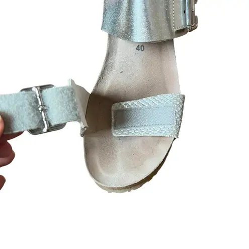 MEPHISTO Lissandra Platform Wedge Sandals Sz 40 US 10 Comfort Silver Metallic