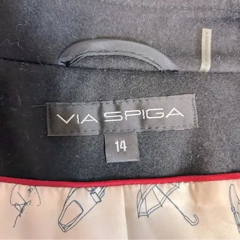 via spiga Black Asymmetrical Zip Pleated Hem Double Breasted Wool Coat Size 14