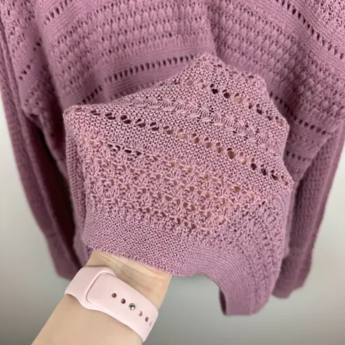 J Jill Crochet Open Weave Pink Pullover Sweater Sz L | Beachy Coastal Grandma Size L