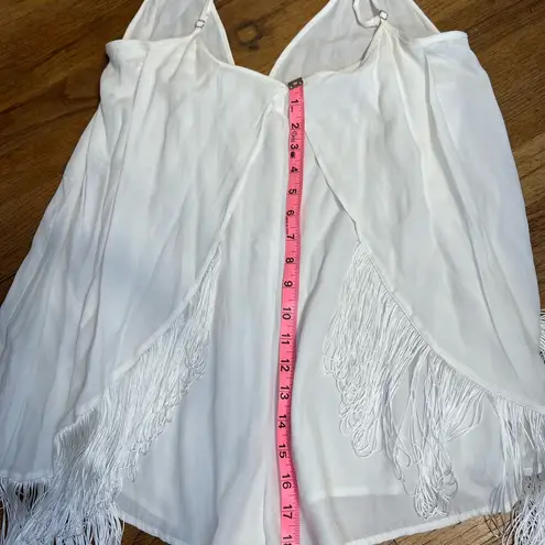 Free People  woman’s bohemian western White Fringe Jumpsuit size SP