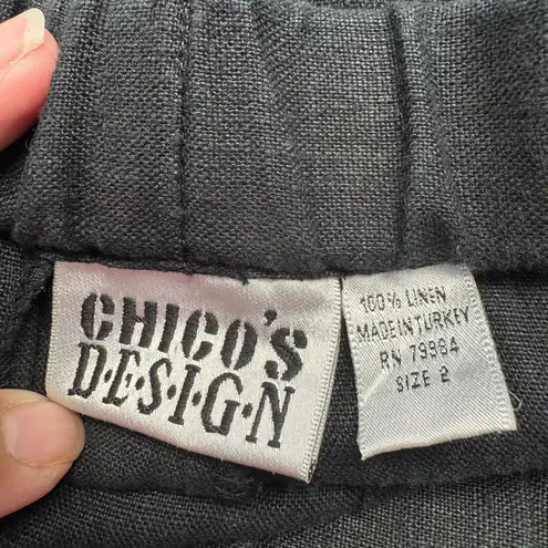 Chico's  Design Black Pull On Pant Linen Wide Leg Pants Size 2 (Large) EUC #5822 - Image 4