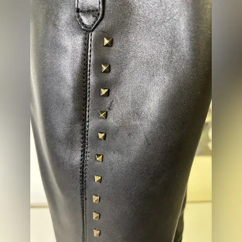 Marc Fisher  Secrit Black Leather Studded Knee-High Boots Size 8.5