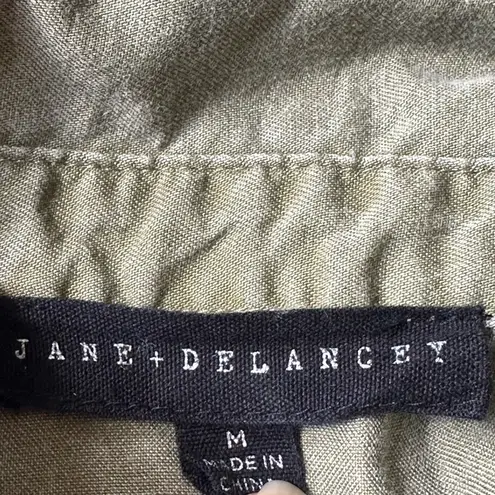 JANE + DELANCEY Olive Green Button Down Collard Cuffed Sleeves Casual Top Sz M Size M