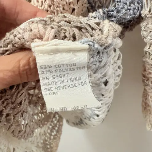 Curio Ny Beach Sweater XL Long Sleeve Open Weave Ribbon Muted Lagenlook Gauze