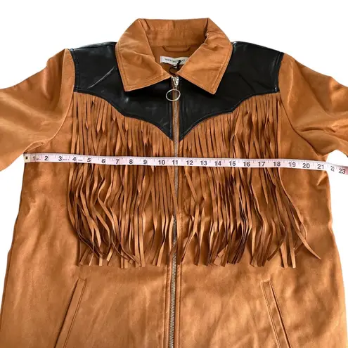 We Wore What Fringe Western Faux Suede Jacket Acorn Brown and Black Medium NWT