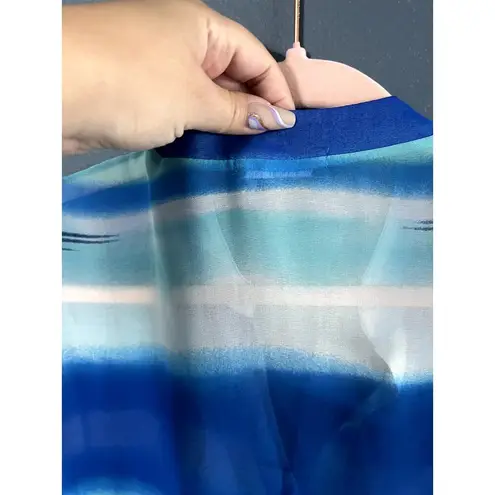 cha cha vente Top Layered Asymetrical Hilow Multi Blue Sheer Swimsuit Coverup XL