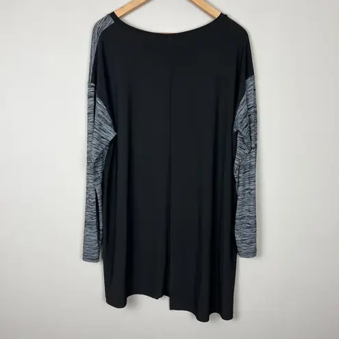 Sun Kim Tunic Top Womens XL Black Gray Asymmetrical Hem Mixed Media Pocket Knit