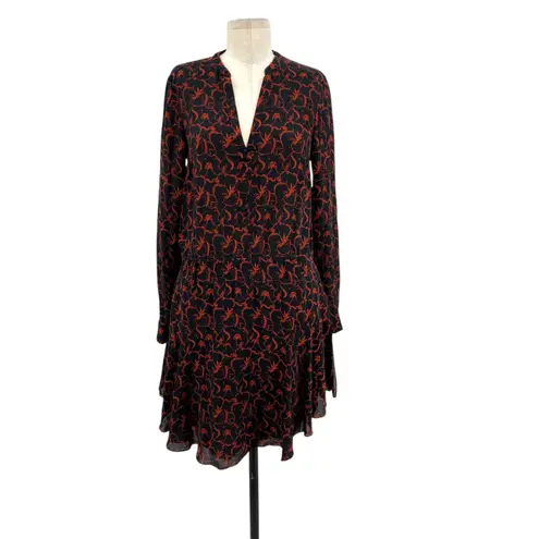 ALC Frank A.L.C. Legend Dress Silk Long Sleeve Paisley Print Rust Black Size 6
