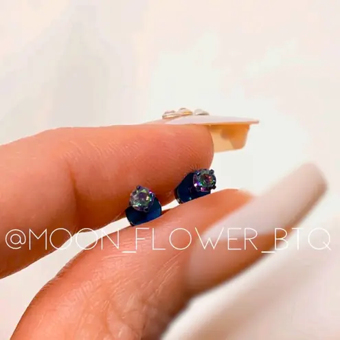 Blue Iridescent CZ Barbell Earrings – 20G Surgical Steel Studs | 3mm