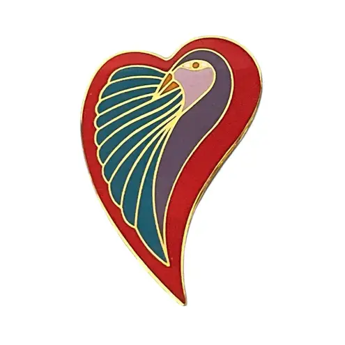 Laurel Burch “Dove Heart” Enamel Metal Brooch Pin Scarf Hat Gold