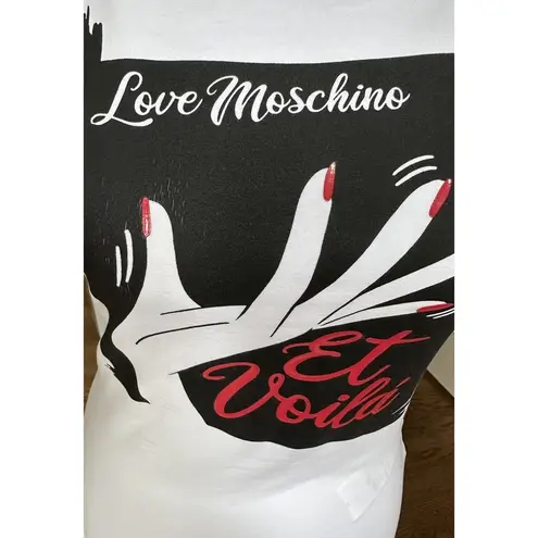 Moschino Love White Graphic Tee Et Voila Hand Print T-Shirt Size 2/38 NWT
