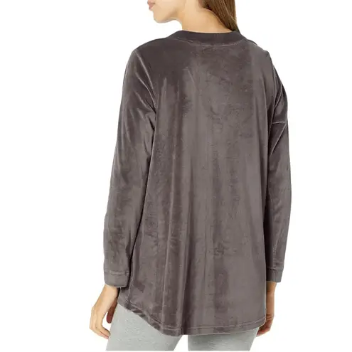 Natori VNeck Velour Pullover Long Sleeve Sweatshirt in Stone Gray Size M