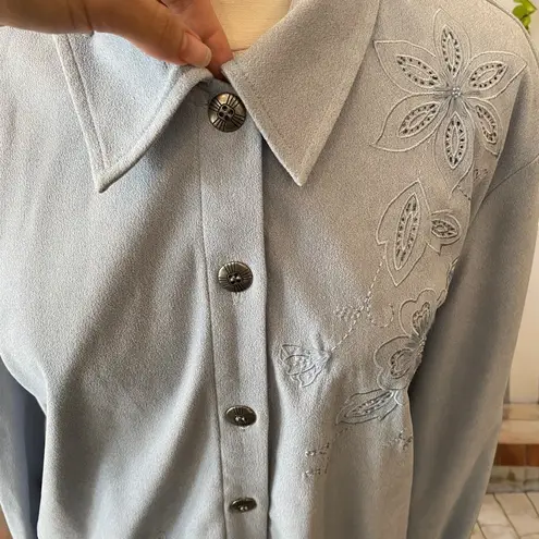 Alfred Dunner Long Sleeve Button Up Embroidered Lightweight Shirt Jacket