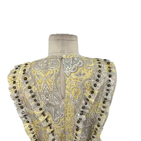 Pam & Gela Pam & Gela Raw Edge Dress Paisley Print Grommet Sleeveless Yellow Size Small