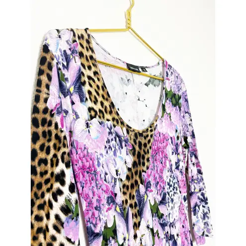 Just Cavalli Roberto Cavalli Y2k Mini Dress Size XL Animal Print Floral 90s Euro