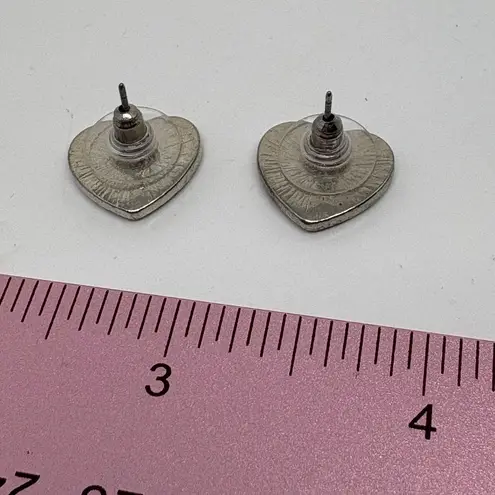 Rhinestone Heart Stud Earrings Silver Tone Sparkly Small Jewelry Pierced Ears