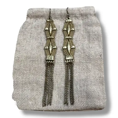 Lucky Brand  Waxed Leather Gold-Tone Tassel Chain Earrings