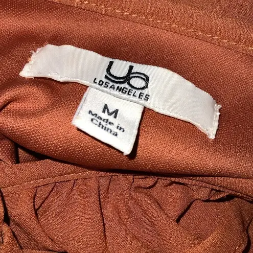 YA Los Angeles Burnt Sienna Sleeveless Ruffle Top Tier Bottom Casual Dress M