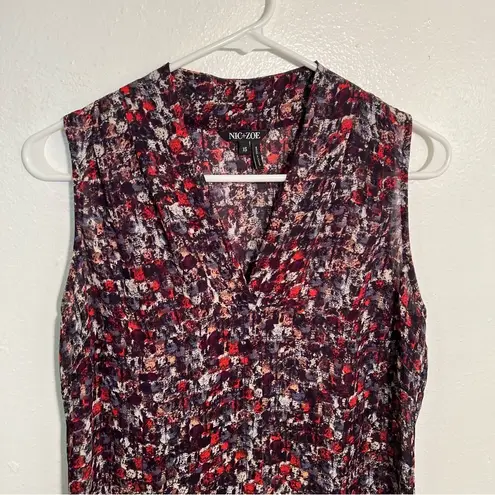 Nic+Zoe Split Neck Blouse Navy Multi Geometric XS