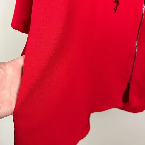 IC By Connie K Swing Jacket Womens XL Red Full Zip Embroidered 3/4 Bell Sleeve