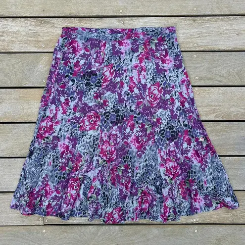 White Stag Vintage Rayon Purple Floral Midi Skirt w/ Elastic Sided Waistband