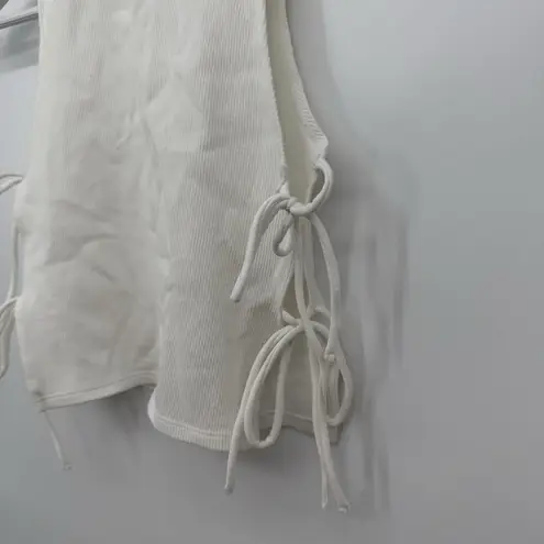 Paxton White Ribbed Stretchy Tie Bow Side Tank Top Size M/L Cropped Size M