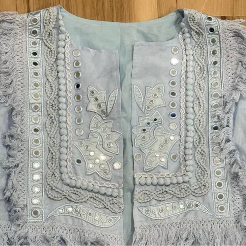 Boston Proper Blue Fringe Mirror Open Front Blazer Jacket Women’s Medium