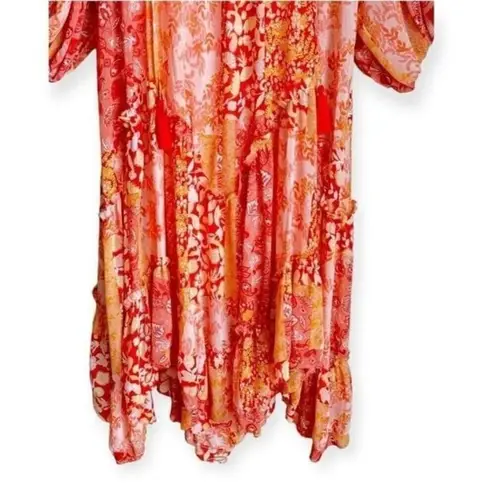 Talisman Sabrina Midi Dress Relaxed Oversized Bohemian Bonfire Size L NEW Orange Size L