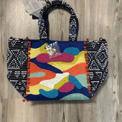 America & Beyond Beaded Multicolor Tote Bag NWT (Missing Strap) Blue