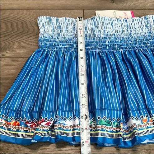 Lucky In Love 14” Paradise Smocked High Waist Blue Print Tennis Skirt Size Small