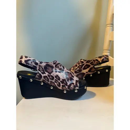 Volatile 6 Leopard Studded Wedge Platform Sandals boho Y2K whimsi anial cheetah Black