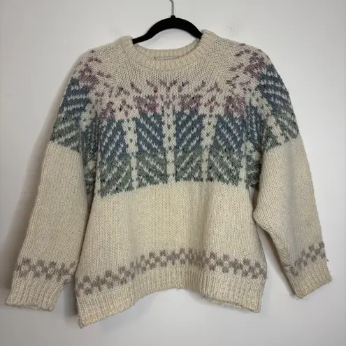 Kelleher Irish Hand Knit Wool Sweater Cream Nordic Fair Isle Pattern Women Blue Size undefined