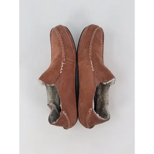 OluKai Nohea Womes Slipper Brown Nubuck Shearling Slip On Flats Comfort US 7