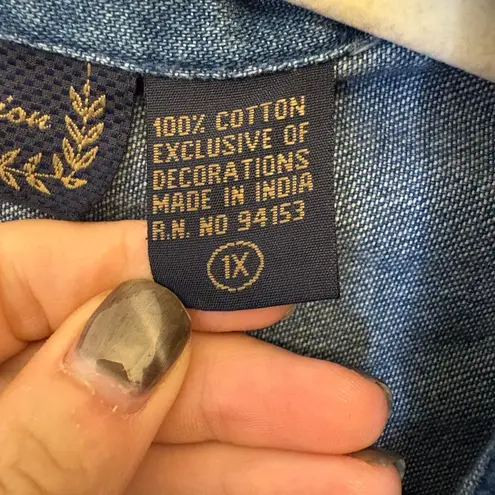 Vintage 90s New Direction Denim Tapestry Jacket Boho Western Festival Beaded 1X Blue