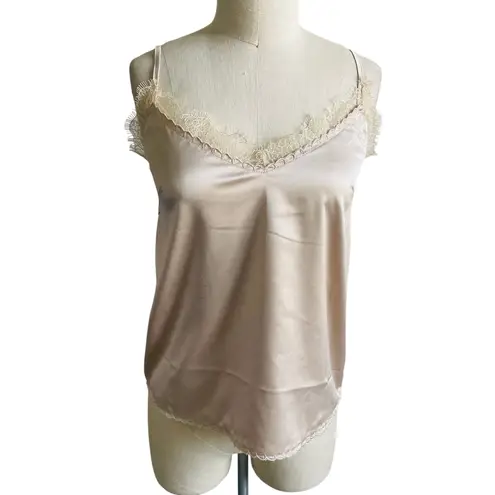Molly Bracken Champagne Satin Camisole Women’s Lace Trim Tank Top XS