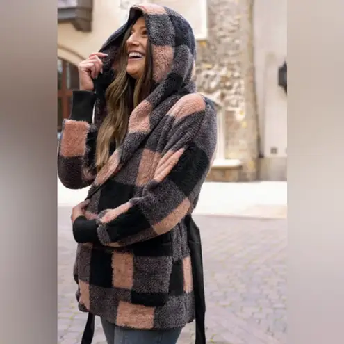 Fleece Tan/Black Buffalo Plaid Wrap Jacket | Buffalo Fleece Plaid Wrap Jacket Black Size XL