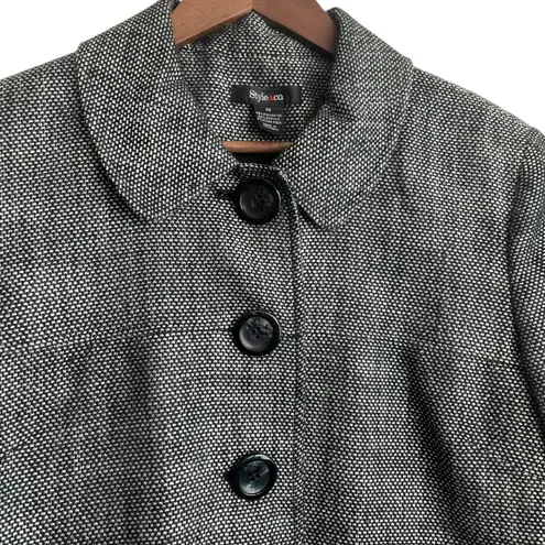 Style & Co Women Cropped Jacket 14 Black Metallic Tweed Career Business Blazer