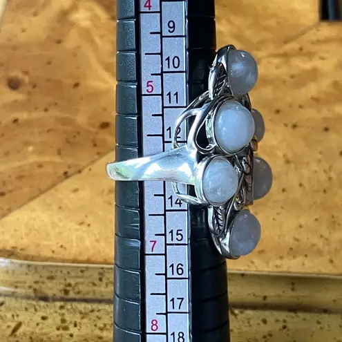 Natural Rainbow Moonstone Sterling Silver Cocktail Ring Size 6