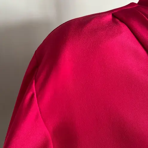 Vintage Alexandria Hot Pink Satin Bow Tie Blouse 14 Long Sleeve Secretary Top