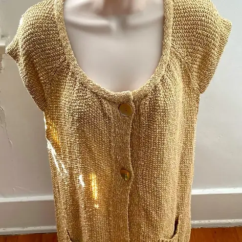 margaret o'leary Margaret O’Leary gold tan knit shirt sleeve cardigan with pockets, size L boho