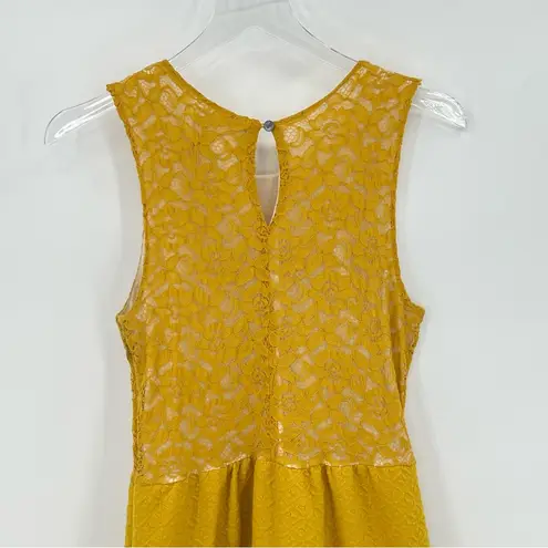 Anthropologie  Maeve mustard yellow dress lace overlay sleeveless fit & flare M