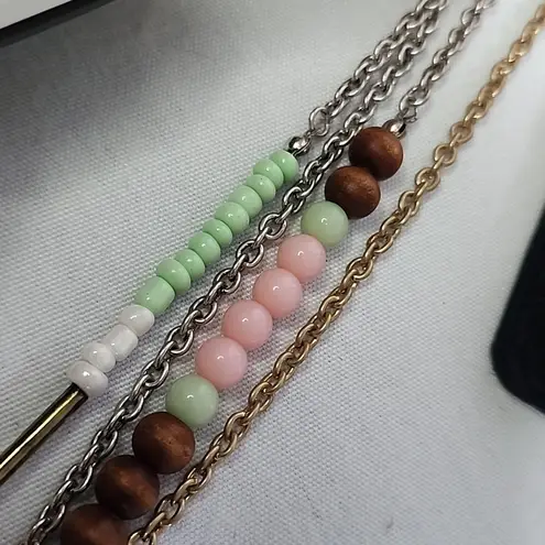 Oori Boho 3 Necklace Set with Tassel New Pink