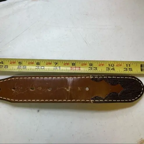 Vintage Brown Leather Belt Western Cut Out Details No Buckle Sz 32 Deadstock