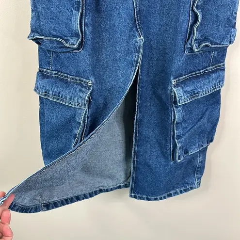 The Ragged Priest Denim Cargo Midi Skirt Womens 28 Blue Jean Edgy Chic