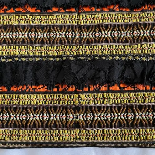 English Rose New Frayed Fringe Embroidered Striped Bandage Mini Skirt