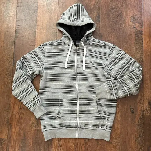 O'Neill O’NEILL grey striped zipper hooded jacket, fleece lined, size M